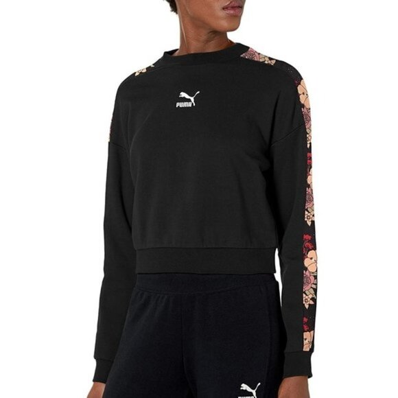 PUMA Floral Trend All Over Crop Crew Sweatshirt - Picture 1 of 7